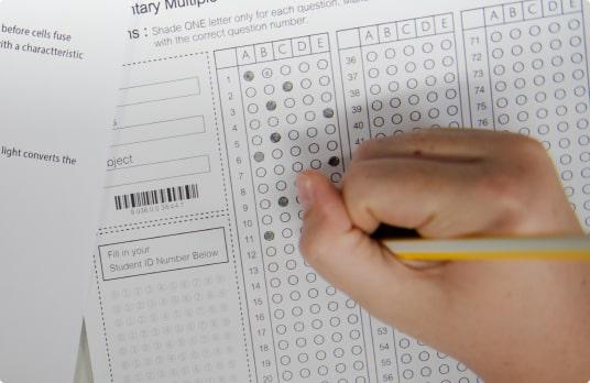 student doing test